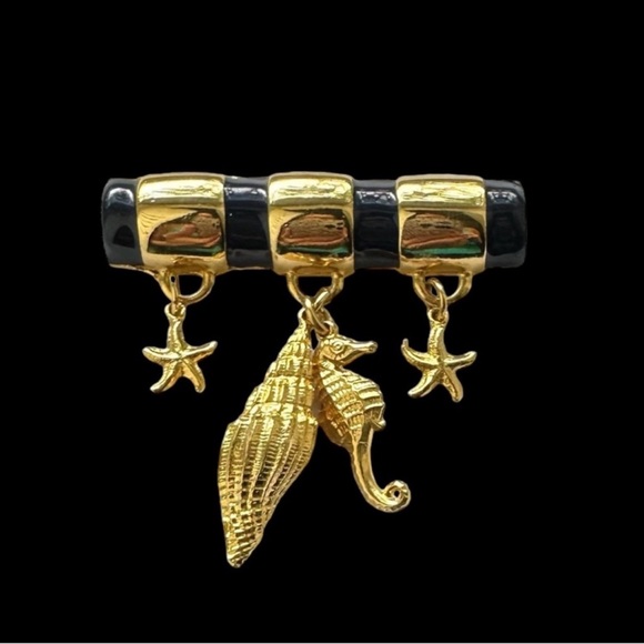 Vintage Navy Enamel and Goldtone Nautical Charm Bar Pin Brooch - Picture 2 of 8